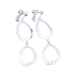 Chic Silver Hammered Drop Earrings (Clip On)